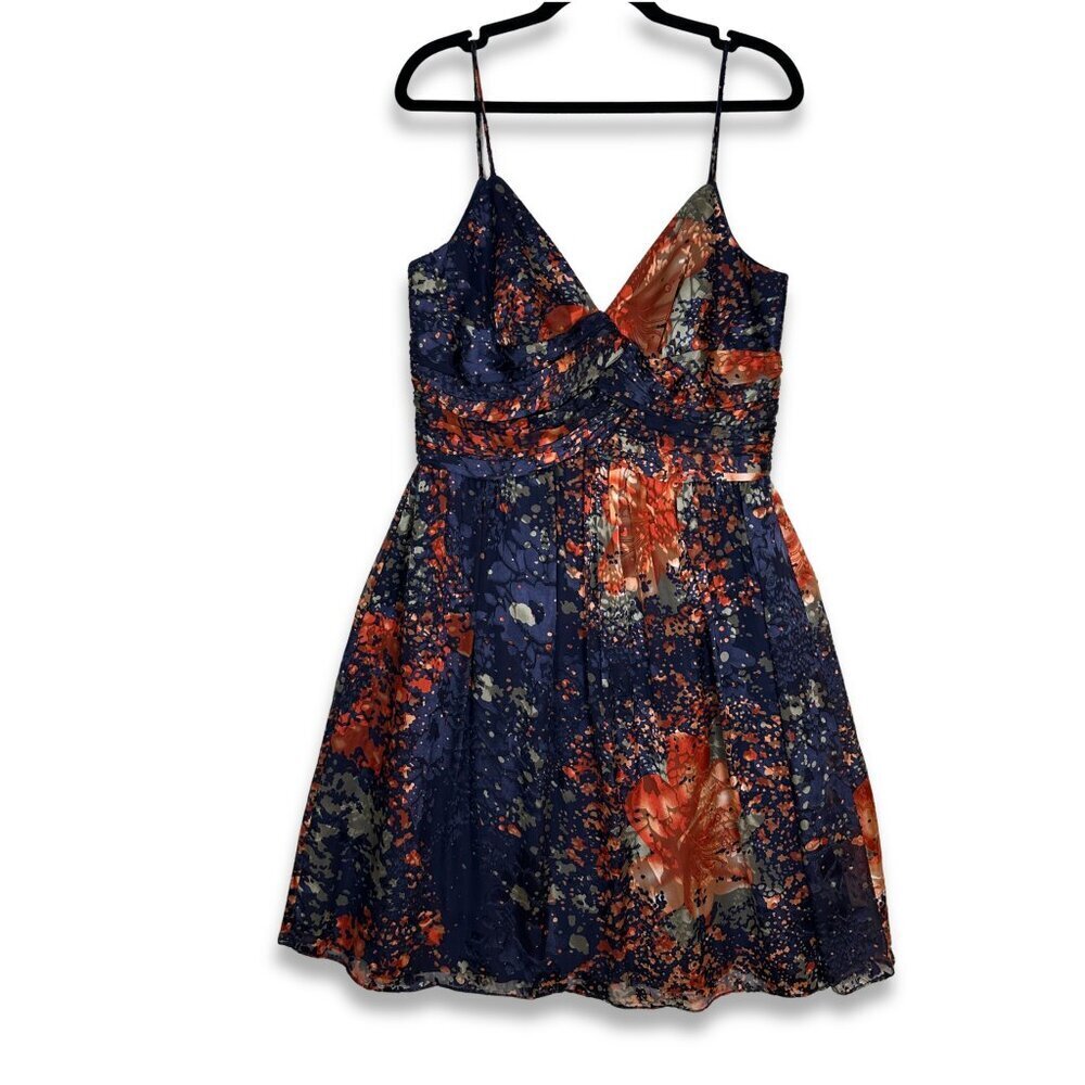 Joseph Ribkoff Silk Blend Floral Midi Dress Navy Empire Waist Cocktail Party 8